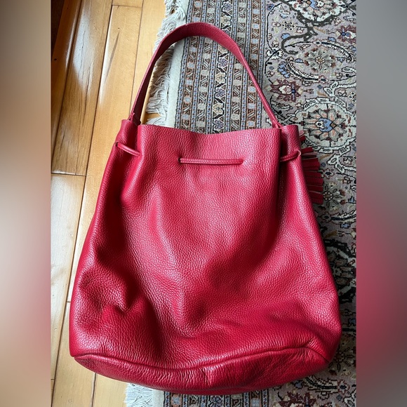 GORGEOUS Alberta Di Canio Italian red leather suede lined hobo bag with tassel - Picture 8 of 11